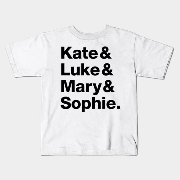 Batwoman Character Names (Black) - Kate Kane, Luke Fox, Mary Hamilton and Sophie Moore Kids T-Shirt by VikingElf